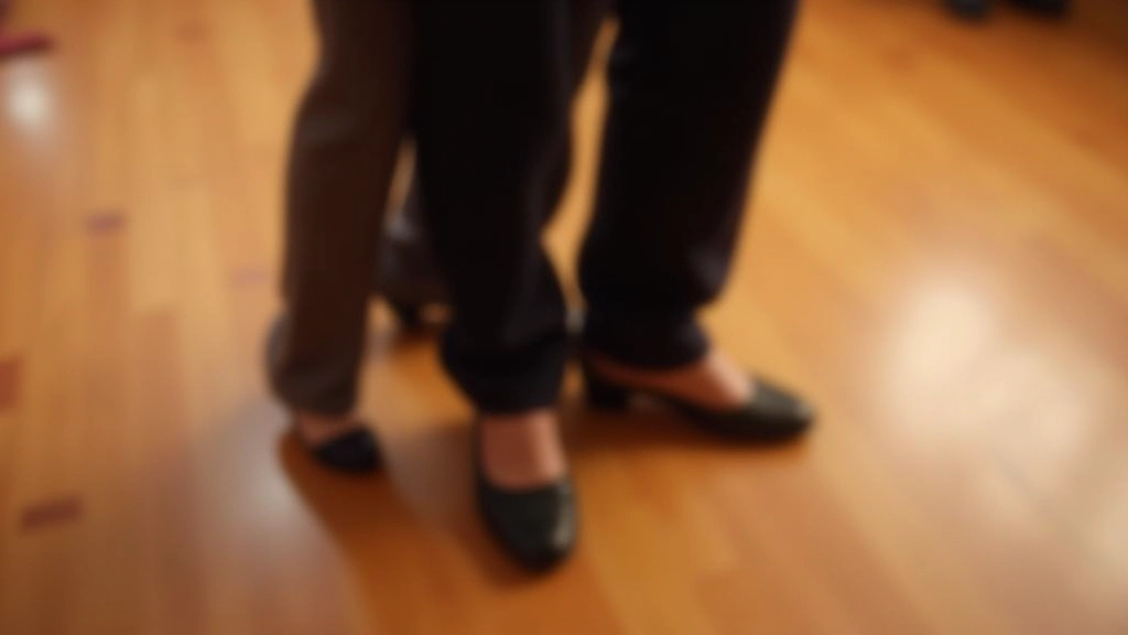 Close-up of dancing feet showing proper foot positioning and weight distribution during a salsa step