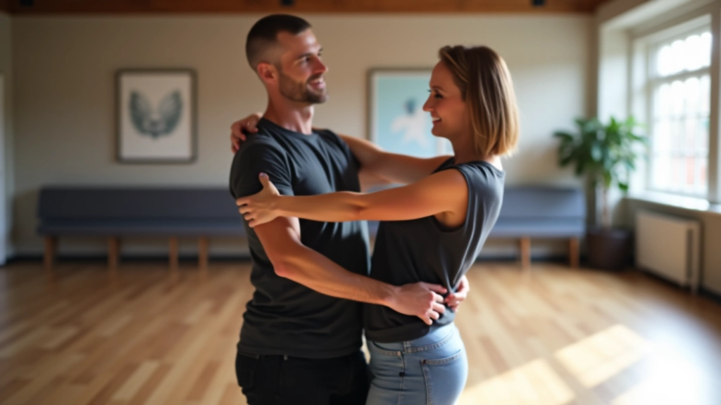 Adults in a welcoming dance studio environment, smiling and standing at ease during a beginner class