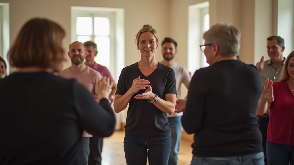 Dance instructor teaching beginner dance class