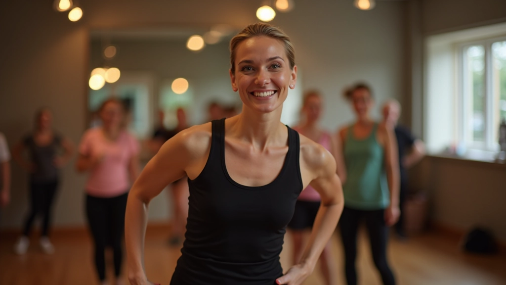 Instructor demonstrating basic dance steps to a group of attentive adult beginners in a dance studio