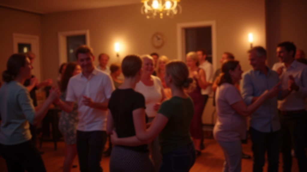 Adults enjoying social dancing together at a community event